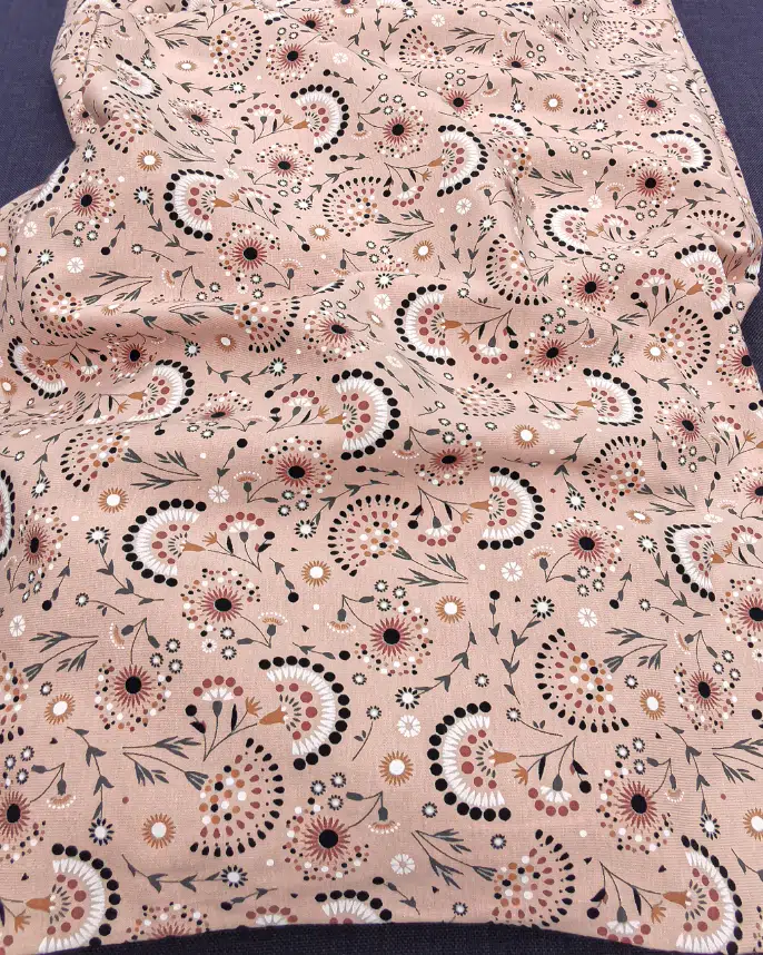 tissu jersey cercle rose poudré