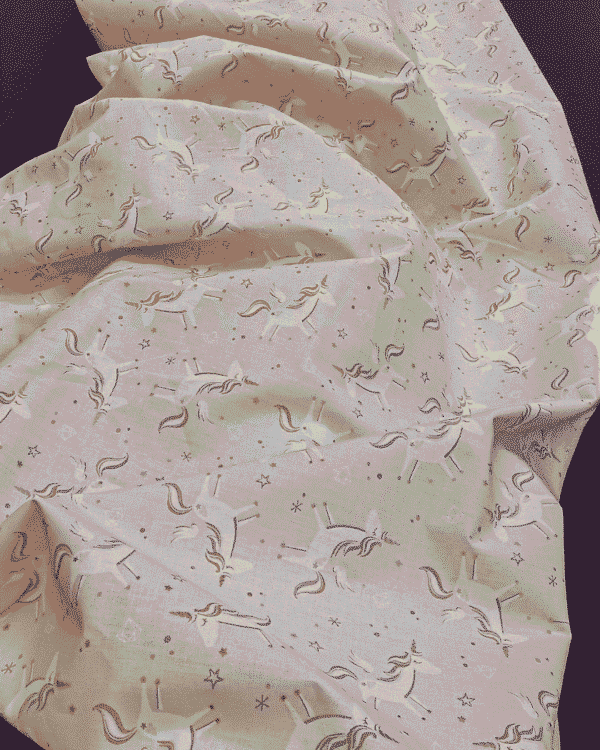 tissu coton licorne rose pastel