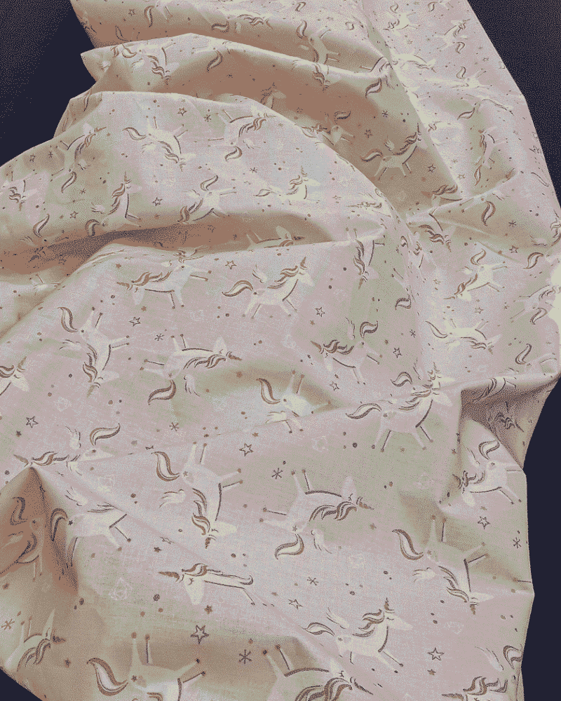 tissu coton licorne rose pastel