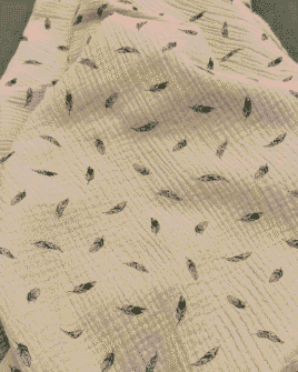 tissu double gaze imprimé plume beige