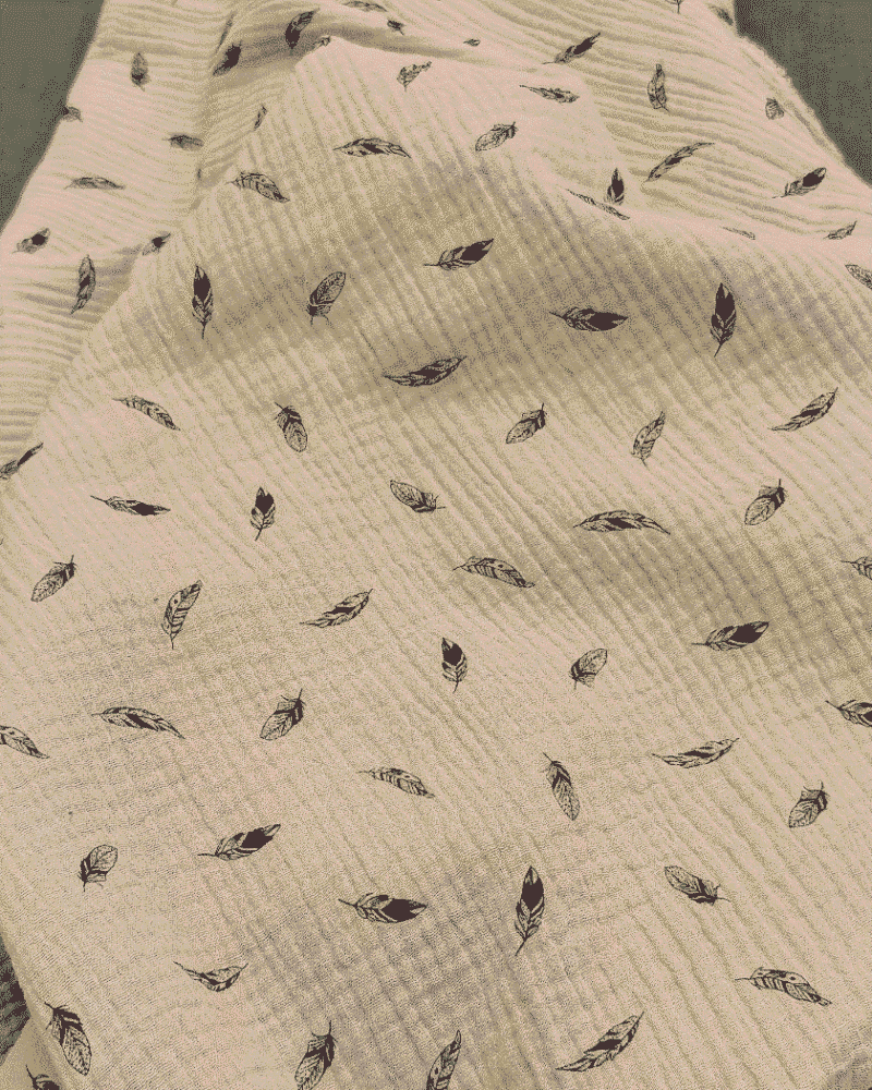 tissu double gaze imprimé plume beige