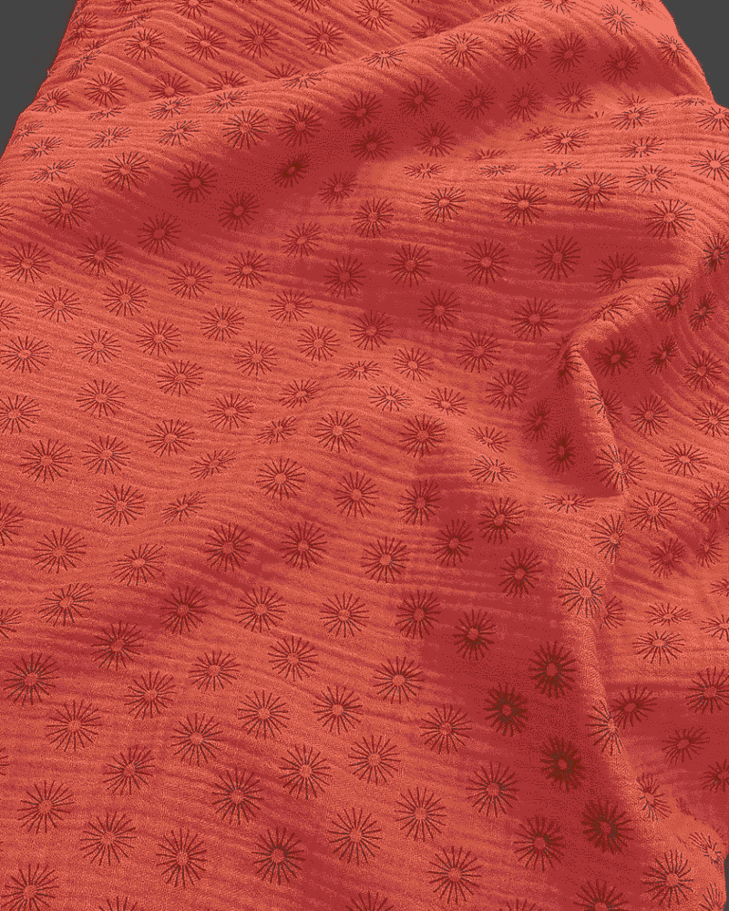 tissu double gaze imprimé soleil corail
