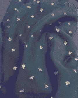 tissu double gaze imprimé feuille métallisé bleu marine