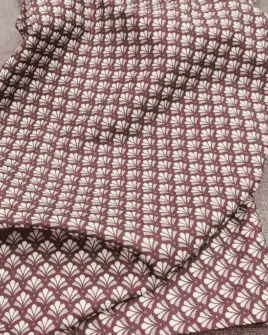 tissu coton à éventail couleur prune grand motif