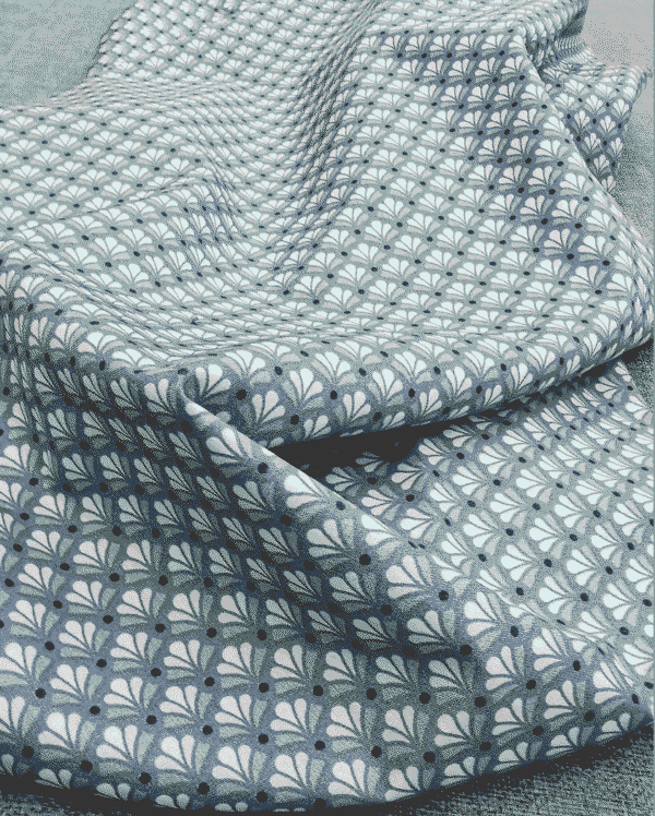 tissu coton éventail bleu grand motif