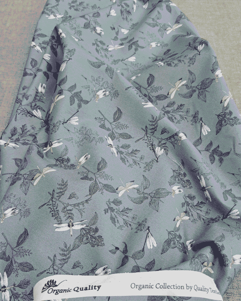 tissu libellule bleu coton bio GOTS