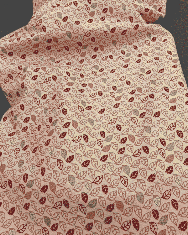 tissu coton feuille fond rose poudré
