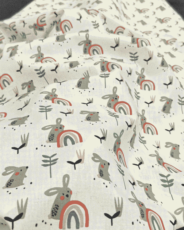 tissu coton lapin terracotta vert