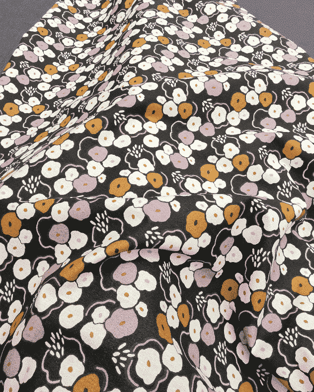 tissu coton motif tâcheté lilas camel