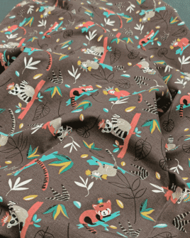 tissu coton raton laveur chocolat
