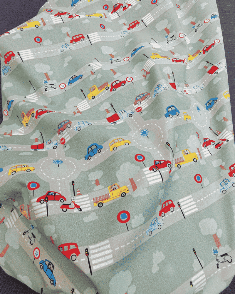 tissu coton voiture vert