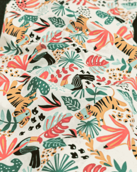tissu coton tigre toucan blanc