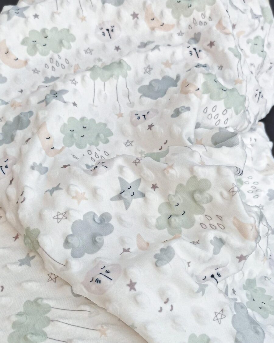 tissu minky imprimé enfant vert et bleu pastel
