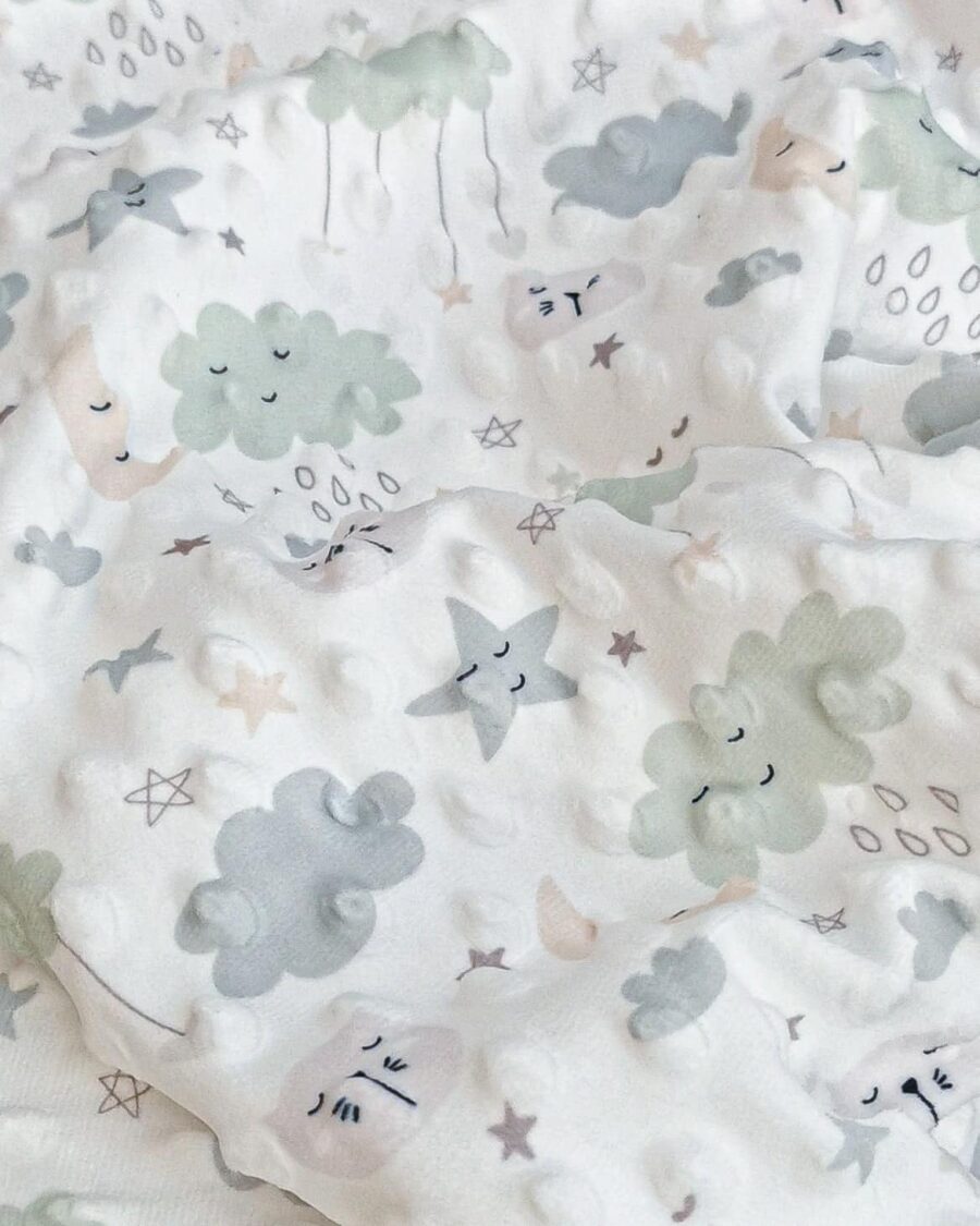tissu minky imprimé enfant vert et bleu ton pastel