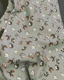 tissu coton tête d'animaux vert de gris