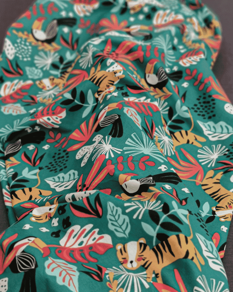 tissu coton tigre toucan vert