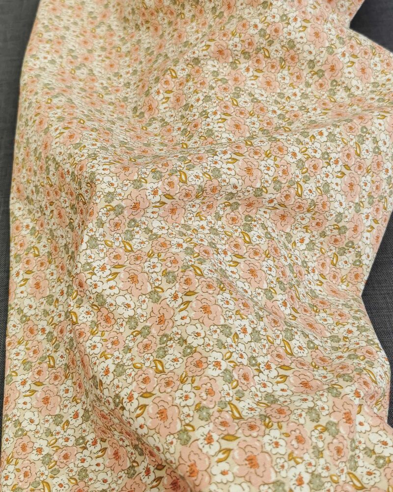 Tissu Coton Fleuri Rose et Vert Sauge