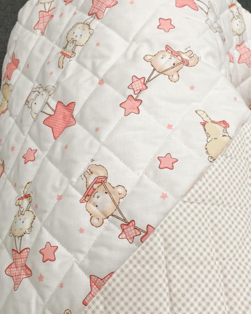 coton matelassé imprimé ourson étoile rose