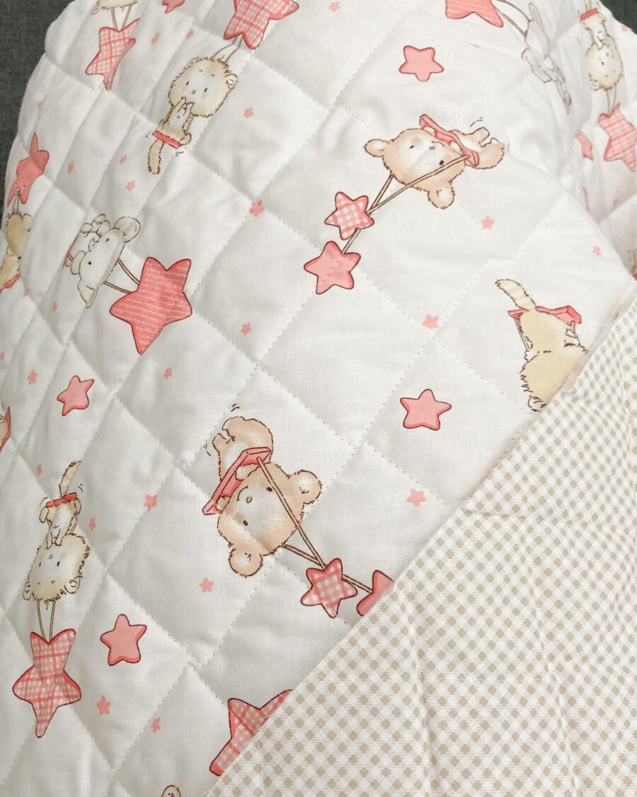 coton matelassé imprimé ourson étoile rose