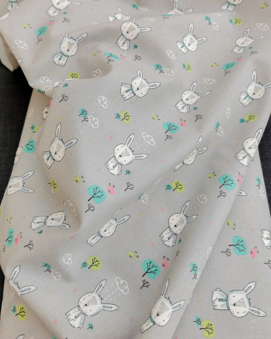 Coton Motif Lapin Gris certifié oeko-tex