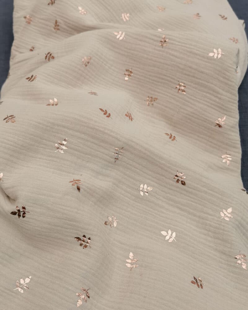 Tissu Double Gaze Feuille Métallisée Beige