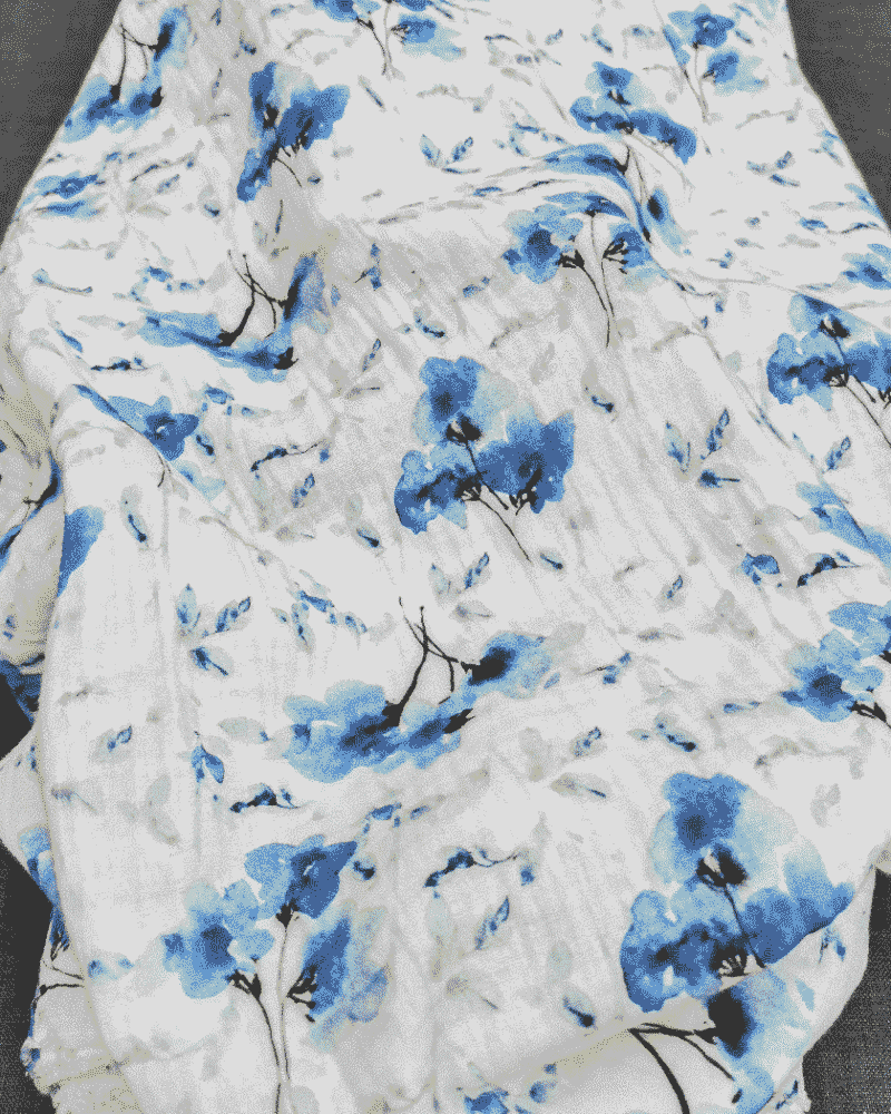 Tissu Double Gaze Impression Digitale Fleur Bleu oeko-tex