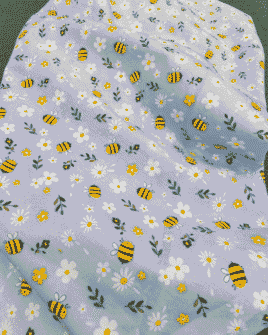 Popeline de Coton Premium Abeille Bleu Ciel