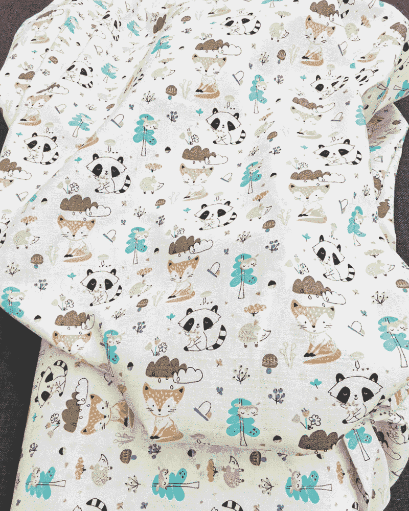 Tissu Coton Raton Laveur et Renard