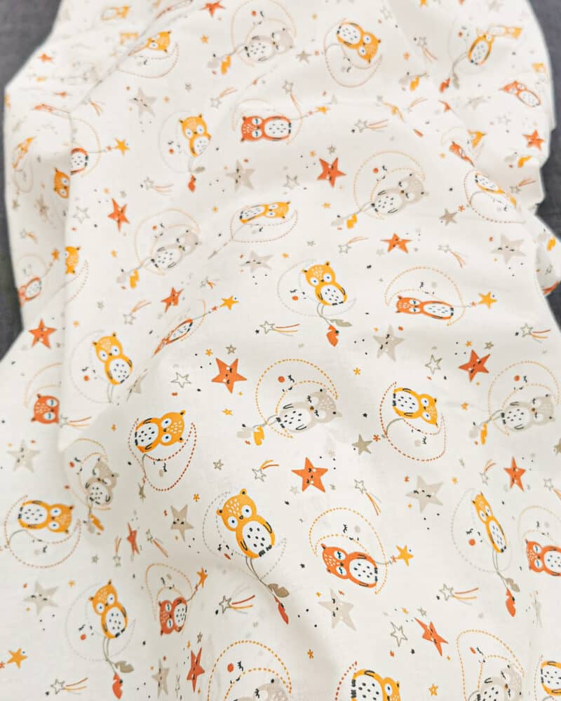coton motif chouette étoile oeko-tex