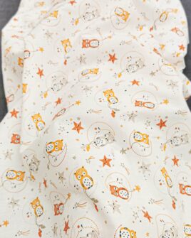 coton motif chouette étoile oeko-tex