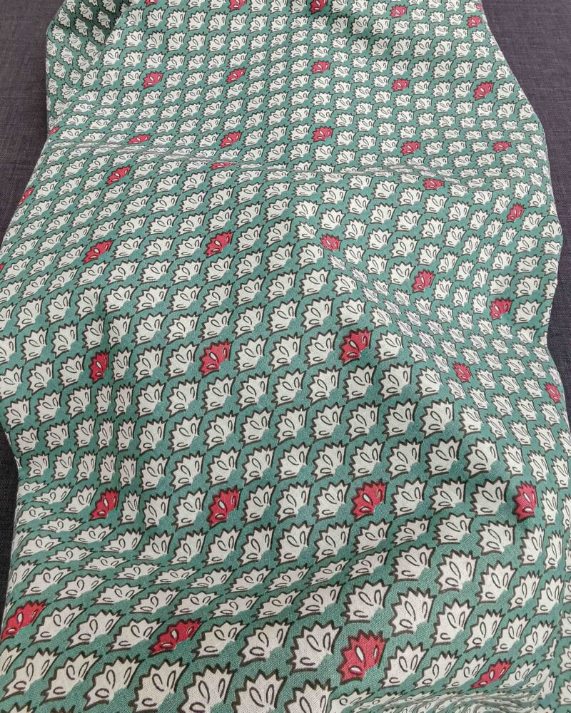 coton motif éventail vert rouge oeko-tex