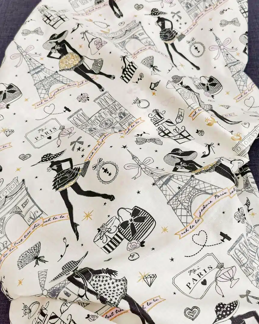 Tissu Coton Enduit Motif Paris Doré
