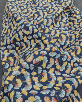 Coton Fleur Gingko Multicolore Fond Bleu Marine