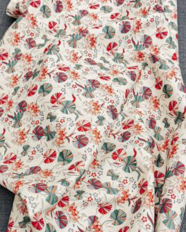 Voile de Coton Impression Digitale Fleur Papillon Fond Blanc oeko-tex standard 100