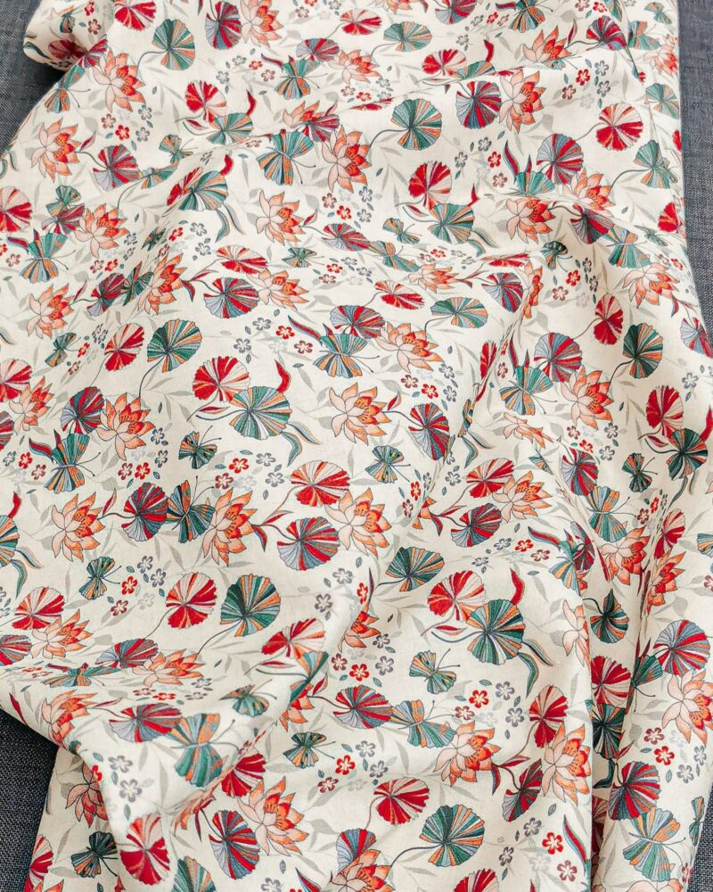 Voile de Coton Impression Digitale Fleur Papillon Fond Blanc oeko-tex standard 100