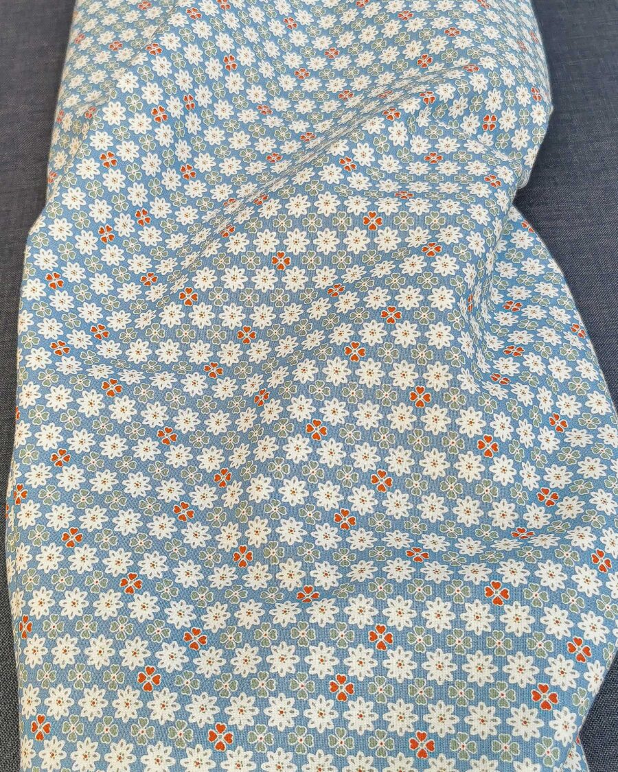 Coton Motif Trèfle et Fleuri Bleu