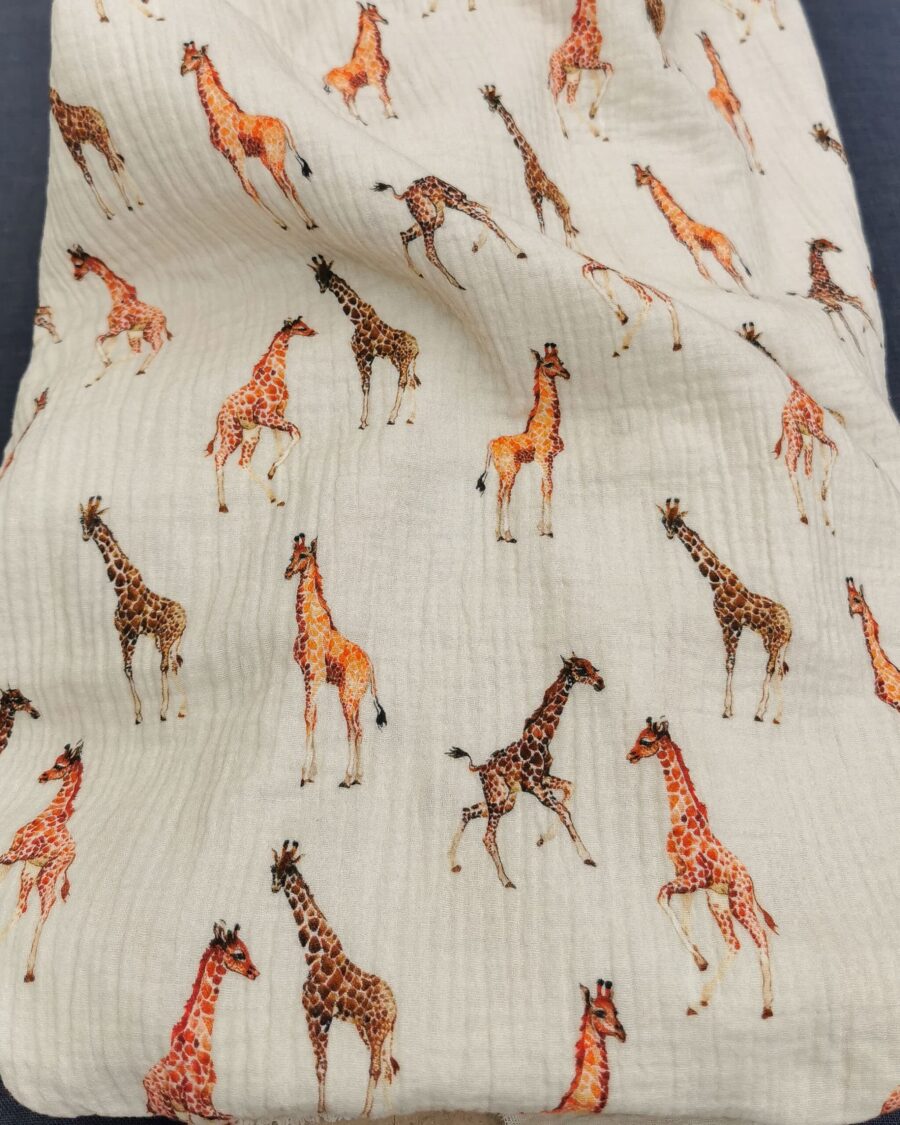 Tissu Double Gaze Impression Digitale Girafe Beige