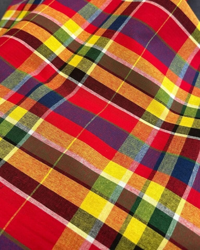 Tissu Madras Coton Paillettes Rouge Jaune Vert Strass Doré - Vendu Au Mètre, Neuf