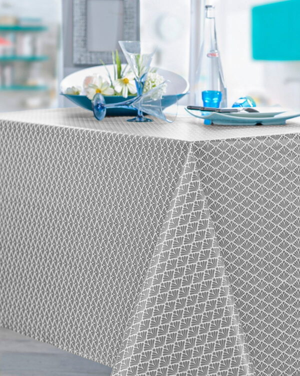 Nappe en Coton Enduit Acrylique Motif Art Déco Gris