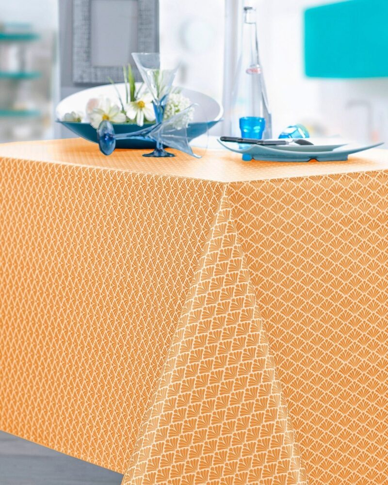 Nappe en Coton Enduit Acrylique Motif Art Déco Moutarde