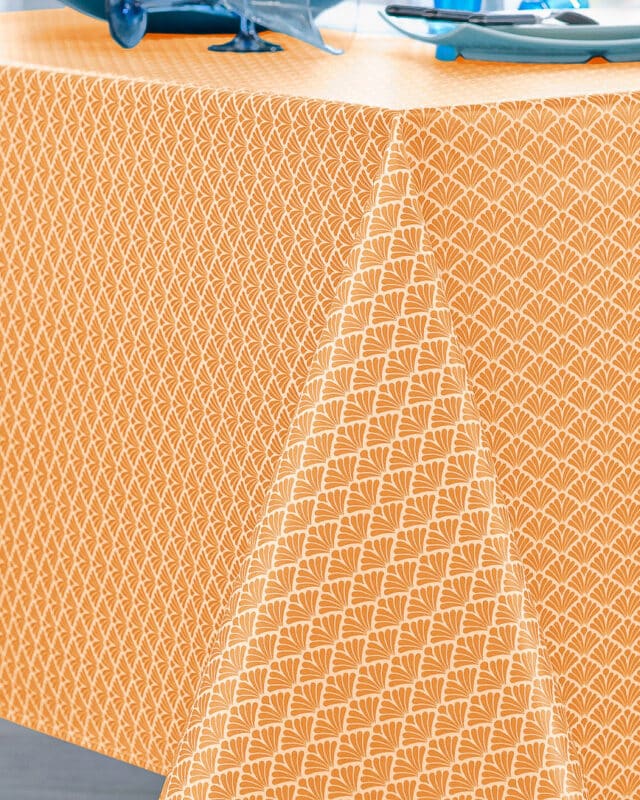 Nappe en Coton Enduit Acrylique Motif Art Déco Moutarde zoomé