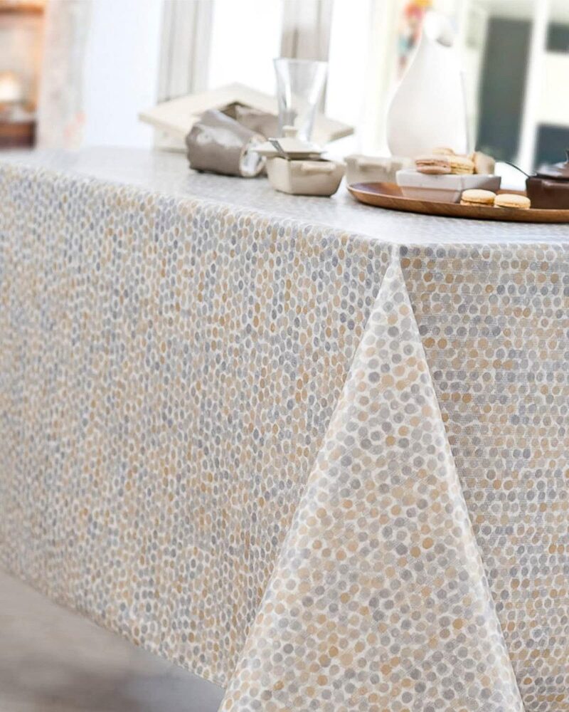 Nappe en Coton Enduit Acrylique Motif Perle Gris