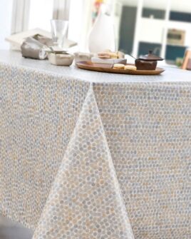 Nappe en Coton Enduit Acrylique Motif Perle Gris