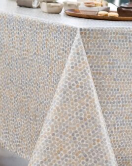 Nappe en Coton Enduit Acrylique Motif Perle Gris