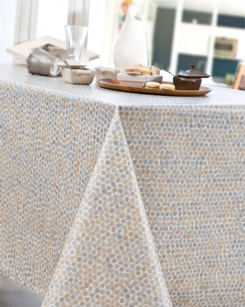 Nappe en Coton Enduit Acrylique Motif Perle Gris