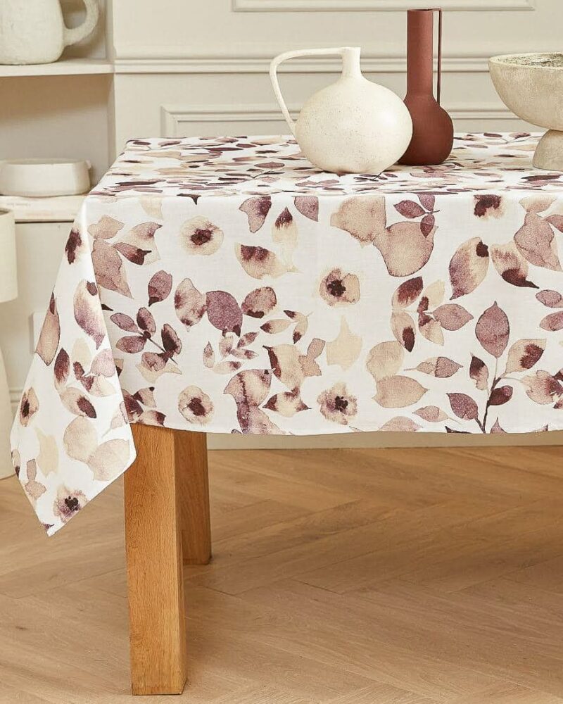 Nappe en Coton Enduit Acrylique Motif Pétale de Fleur couleur prune