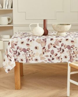 Nappe en Coton Enduit Acrylique Motif Pétale de Fleur prune