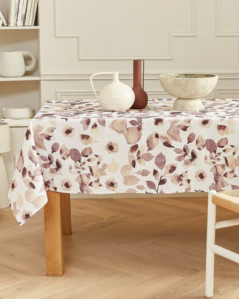 Nappe en Coton Enduit Acrylique Motif Pétale de Fleur prune