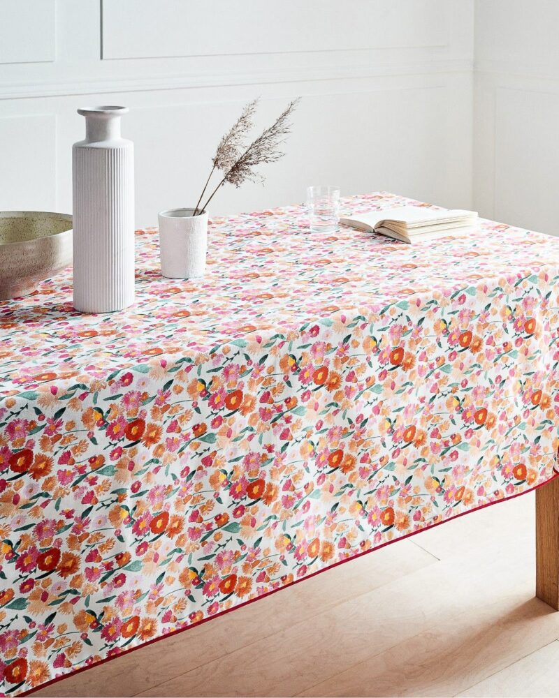Nappe en Coton Enduit PVC Mat Fleuri Fond Blanc – Image 2