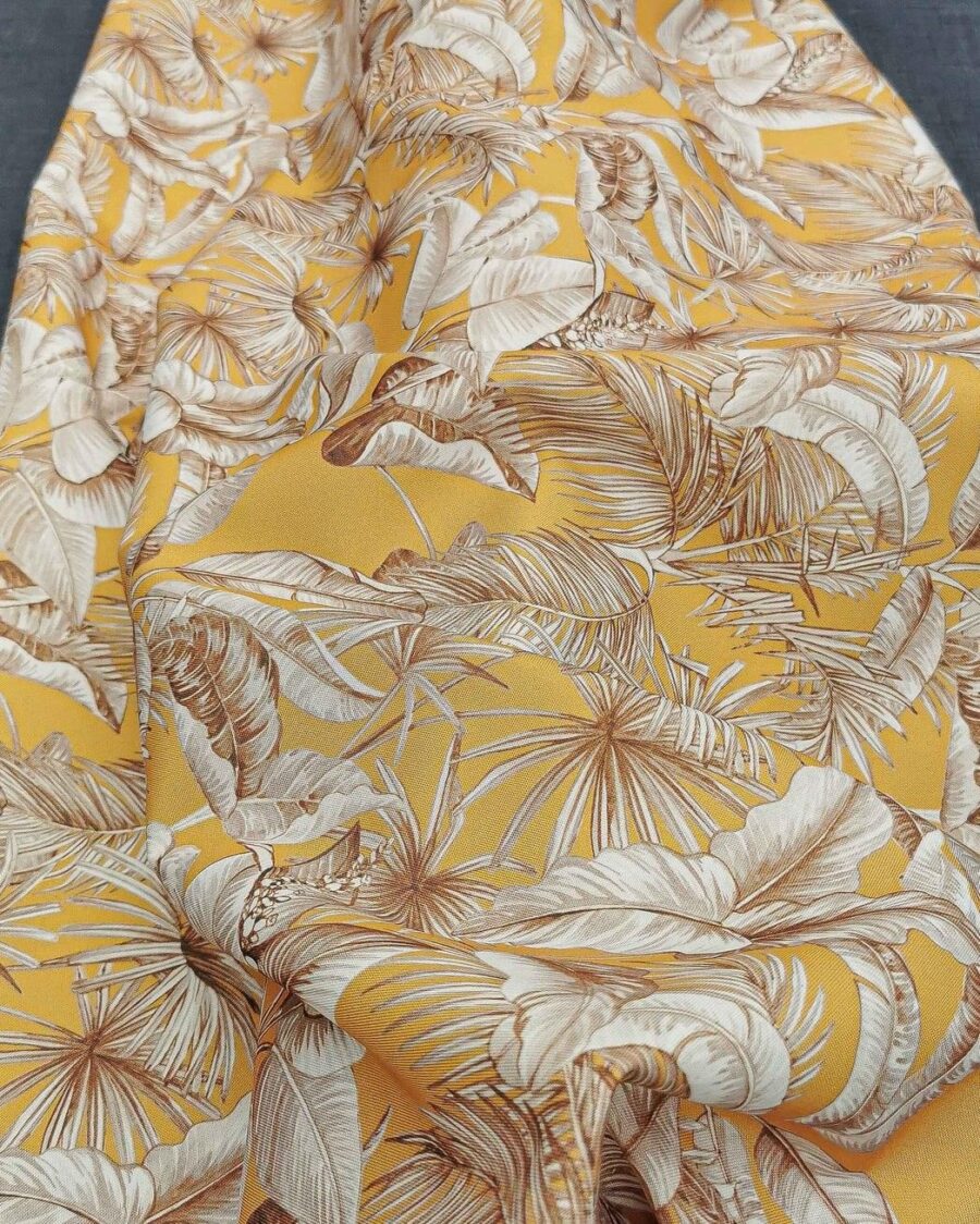 Toile Polyester Feuille Végétale Fond Moutarde